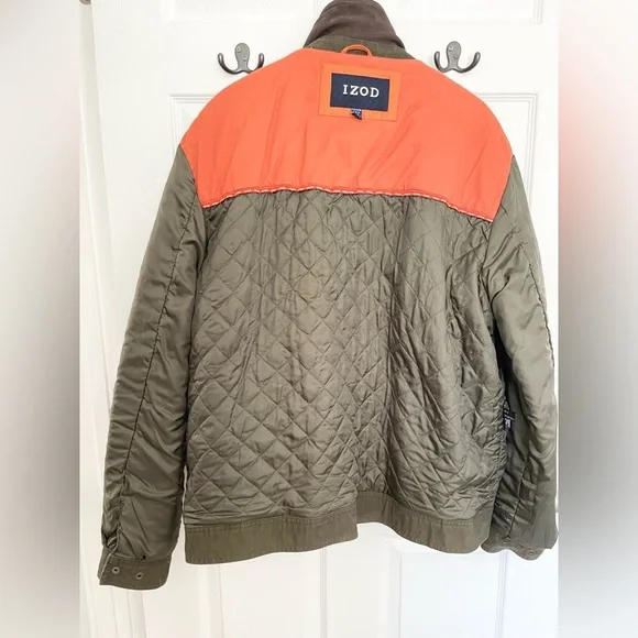 Men’s Izod cotton & leather jacket, olive green/ brown sz XXL (runs small) Jackets & Coats